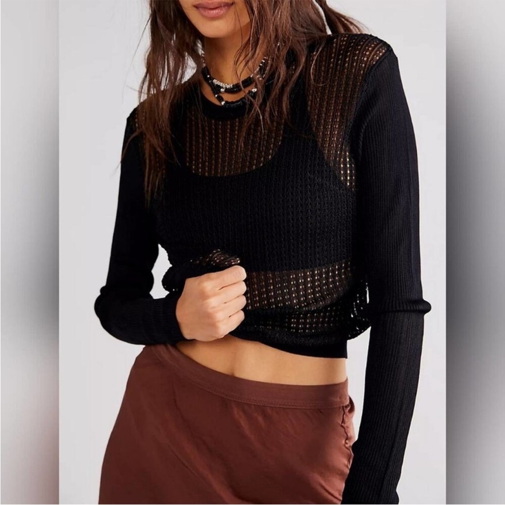 Free People H2O Crew Pullover Sheer Knit Sweater Size Med $98 Retail NWT